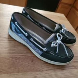 Sparkly silver and black women's Sperry's size 9